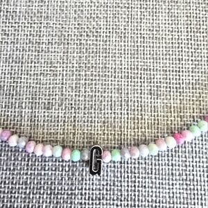 Dainty Beaded Stone Initial Letter G Choker Necklace Pink Purple White 17.5"